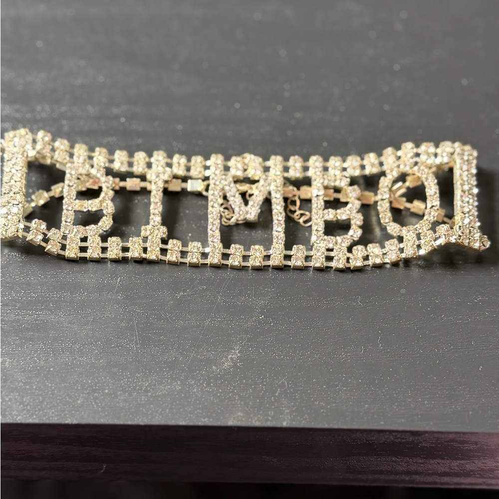 Rhinestone 'BIMBO’ Statement Necklace in Silver